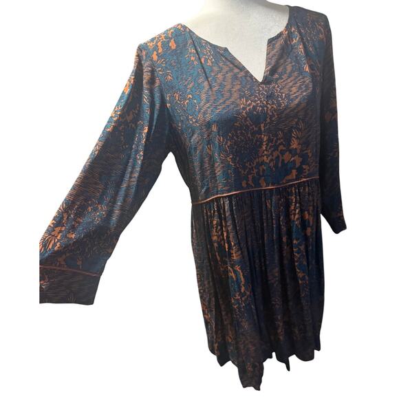 Peruvian Connection Saffron and Teal Boho Floral Viscose Dress — Size M - Picture 4 of 6